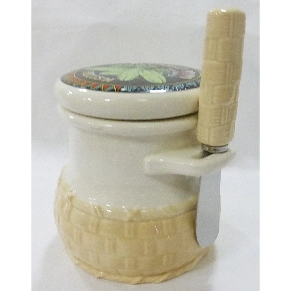 Vtg Shafford porcelain relish jar with Lid & knife 1984 japan country whimsical